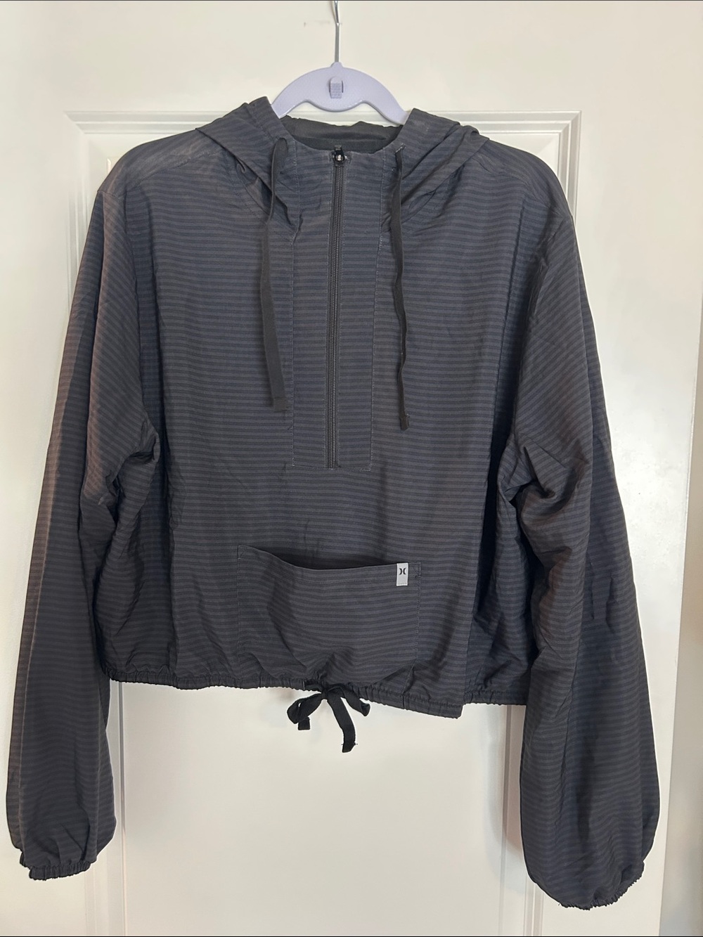 Hurley Charcoal Striped Cropped Half-Zip Hoodie